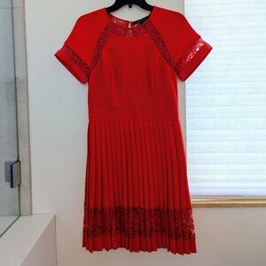 French Connection red/orange lace trim knee length dress